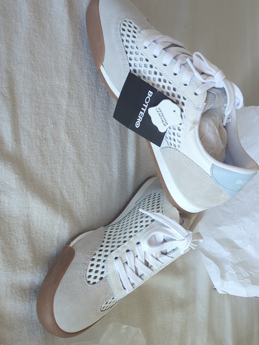 White Perforated Leather Lace-Up Sneakers